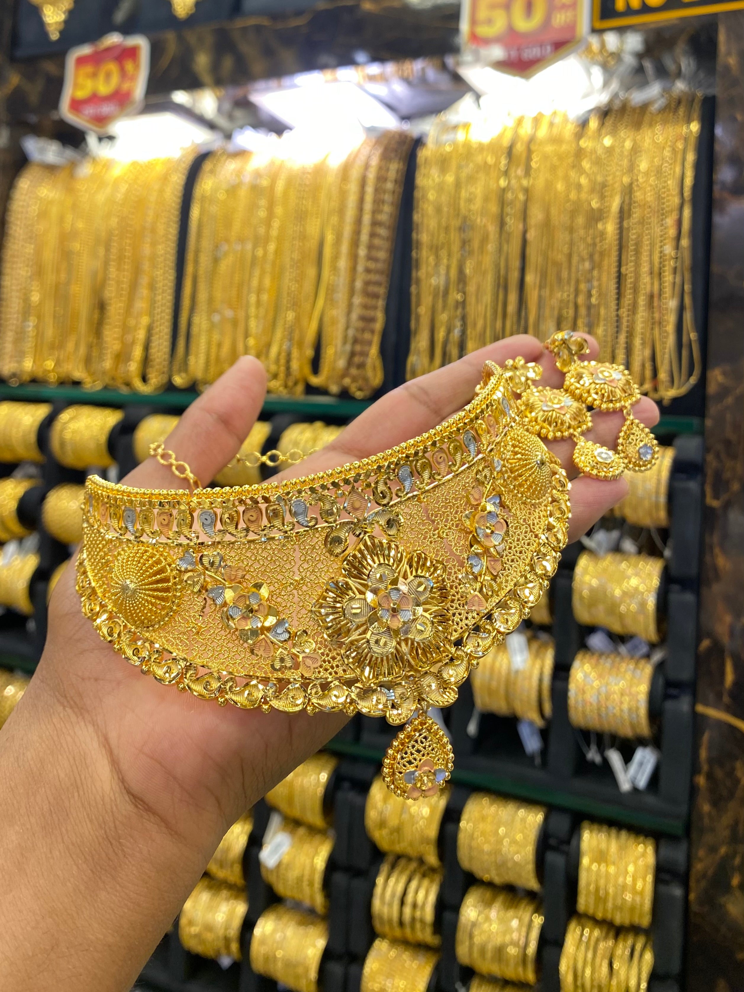 Gold Plated Calcutta Choker Tri Mix