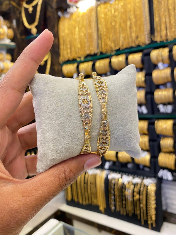 Arabic Style Bangle 2Pcs - Rodhium Plated
