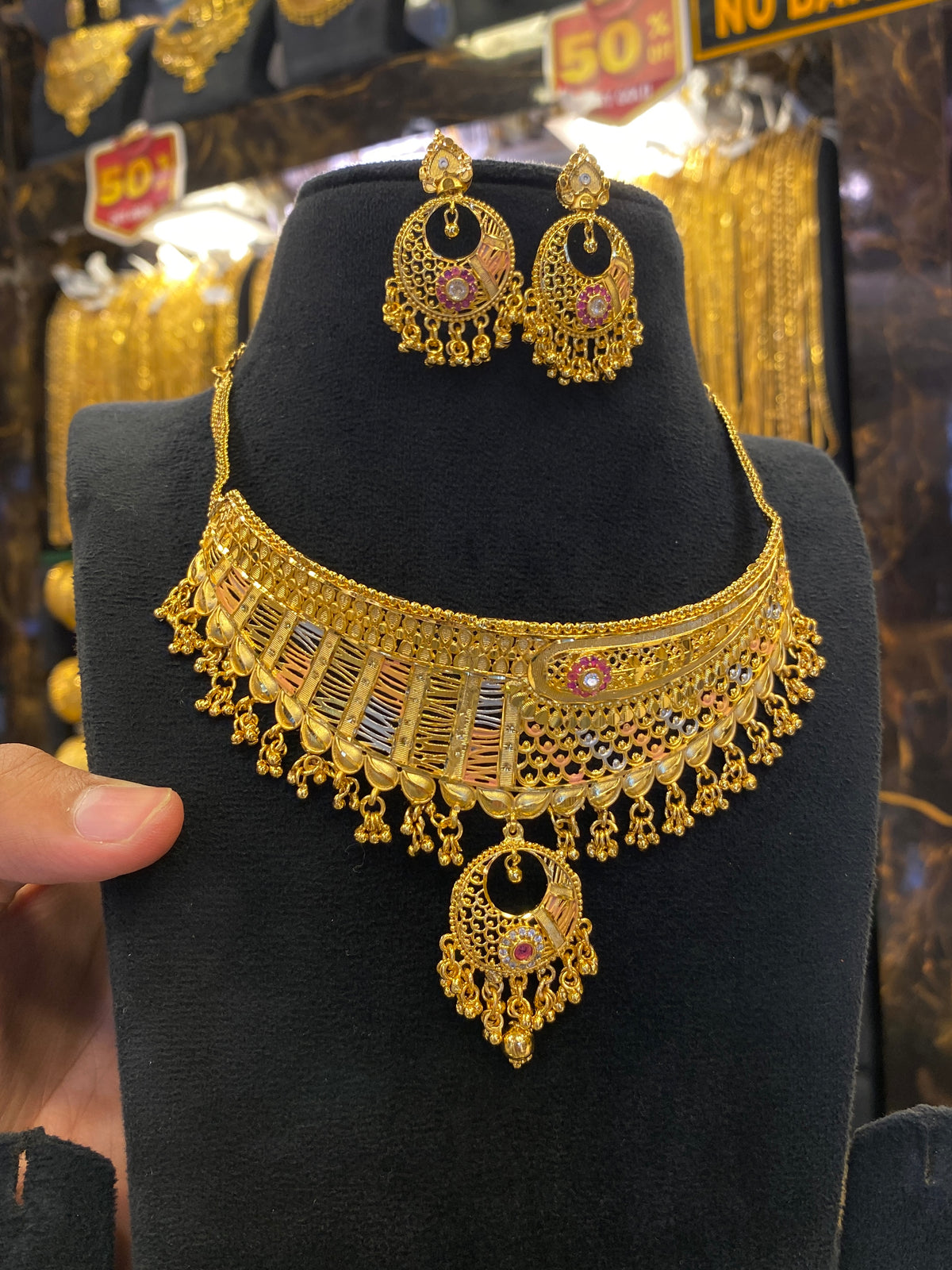 Gold plated Chocker set - Tri mix