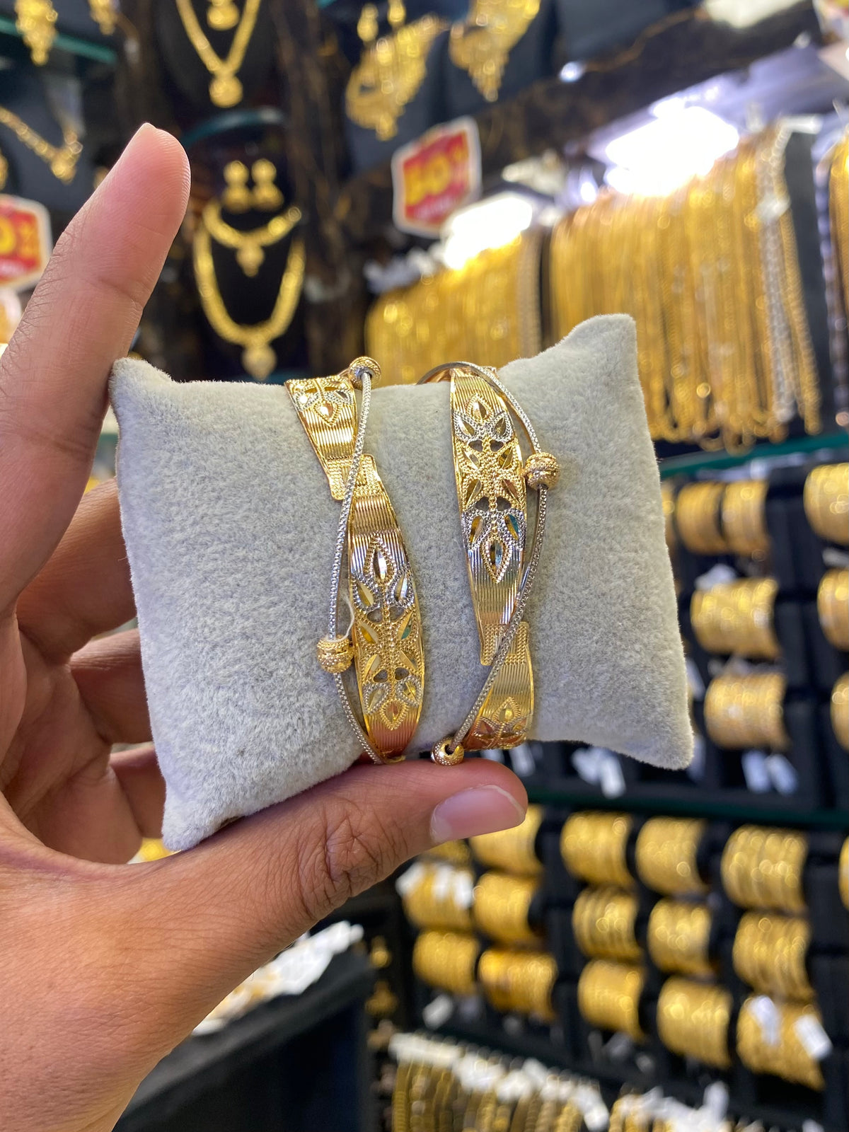 Arabic Style Bangle 2Pcs - Rodhium Plated