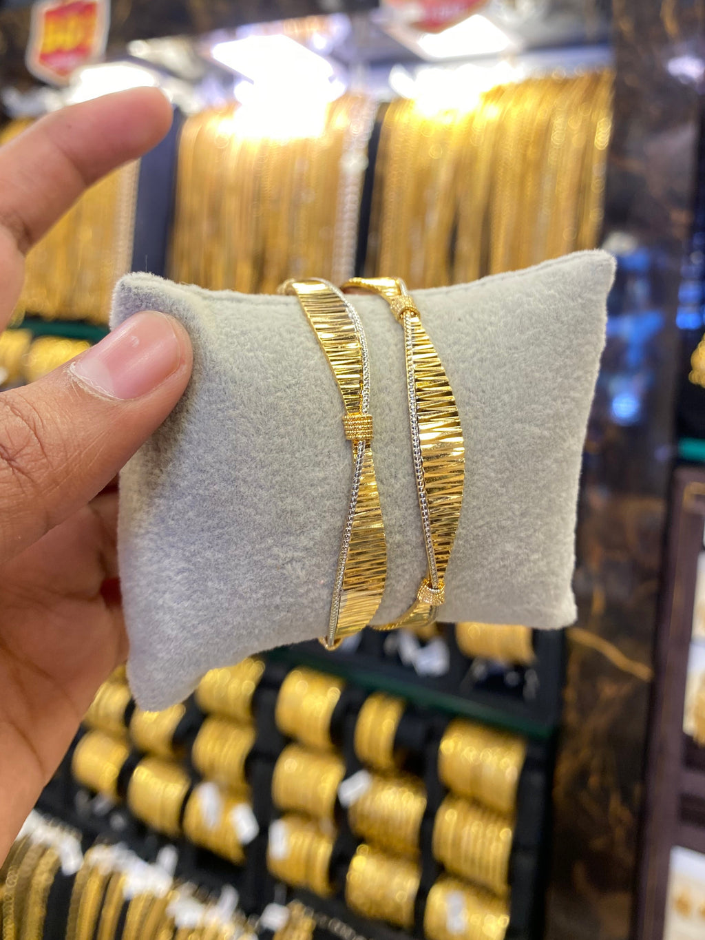 Arabic style bangle 2pcs - Rhodium plated