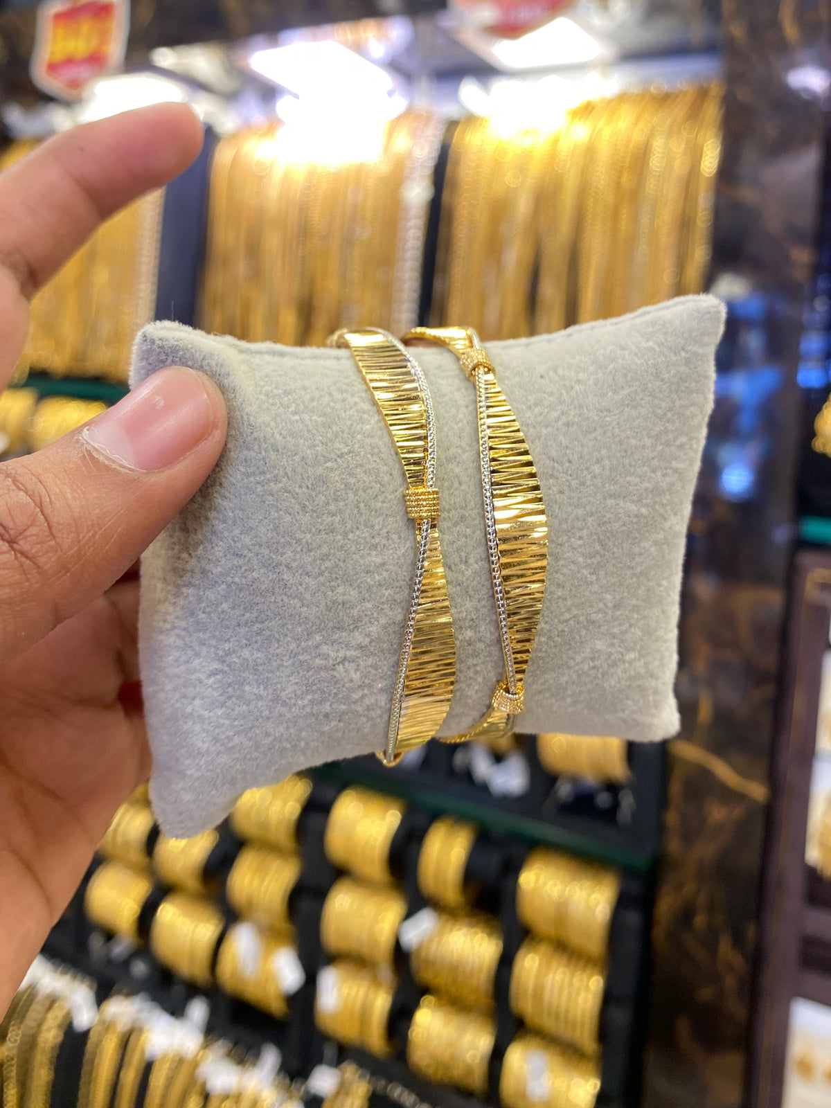 Arabic style bangle 2pcs - Rhodium plated
