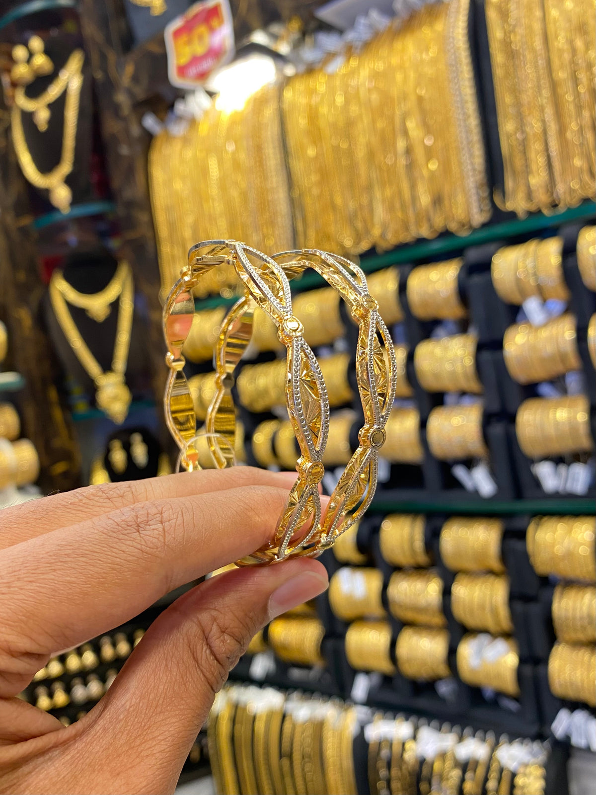 Arabic Style Bangle 2Pcs - Rodhium Plated