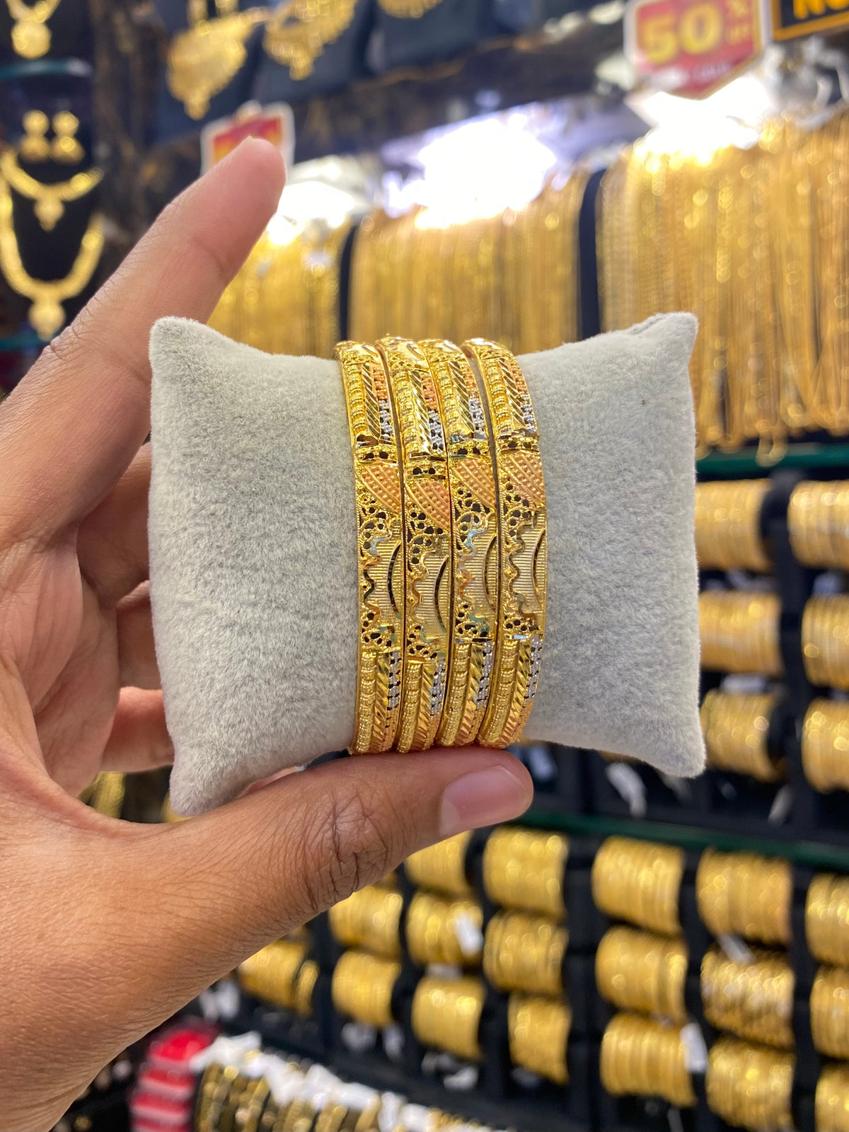 Gold Plated Bangle 4Pcs Tri Colour