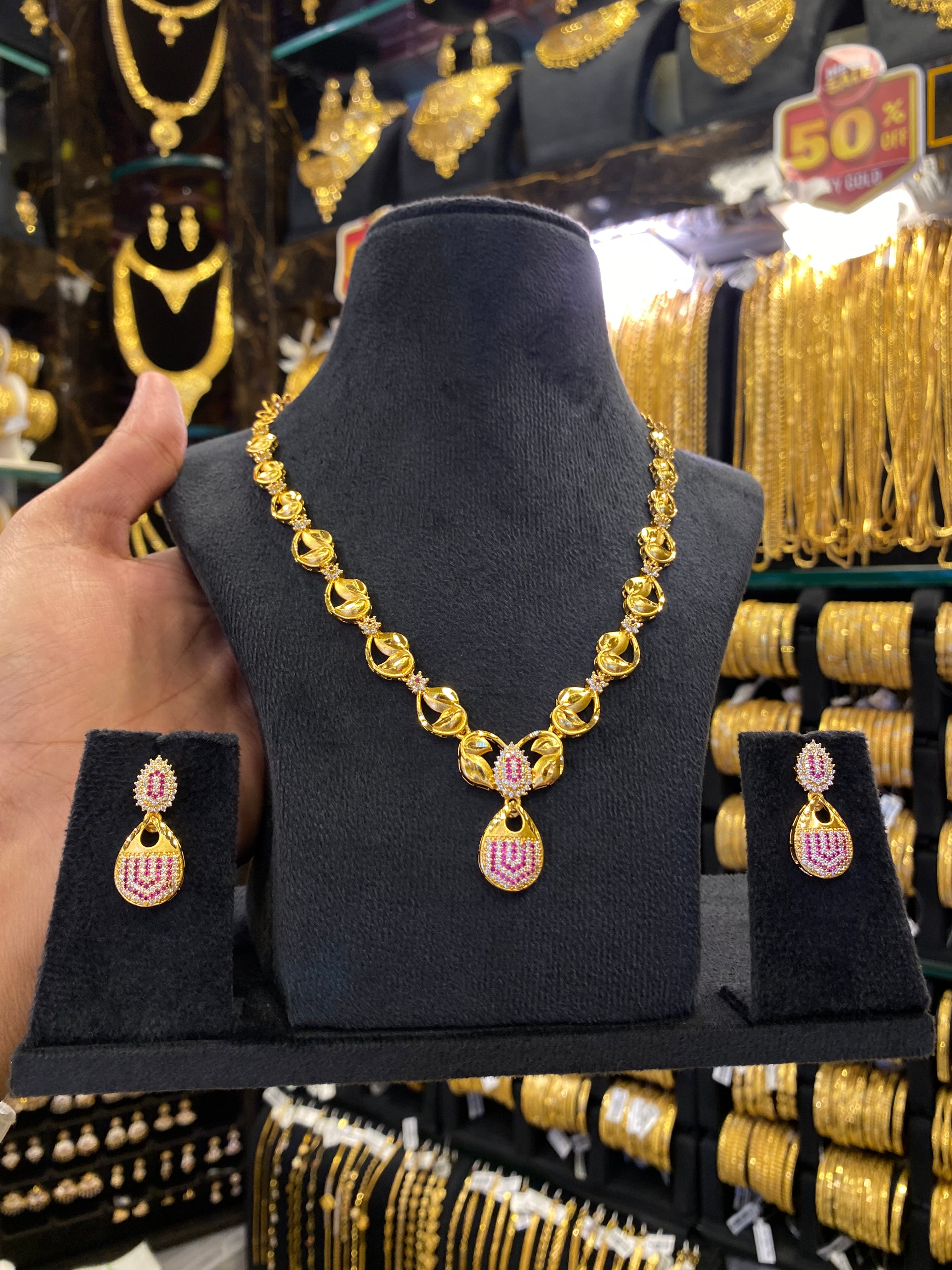 Statement Neck Set Cz Multi Stone - Gold Plated