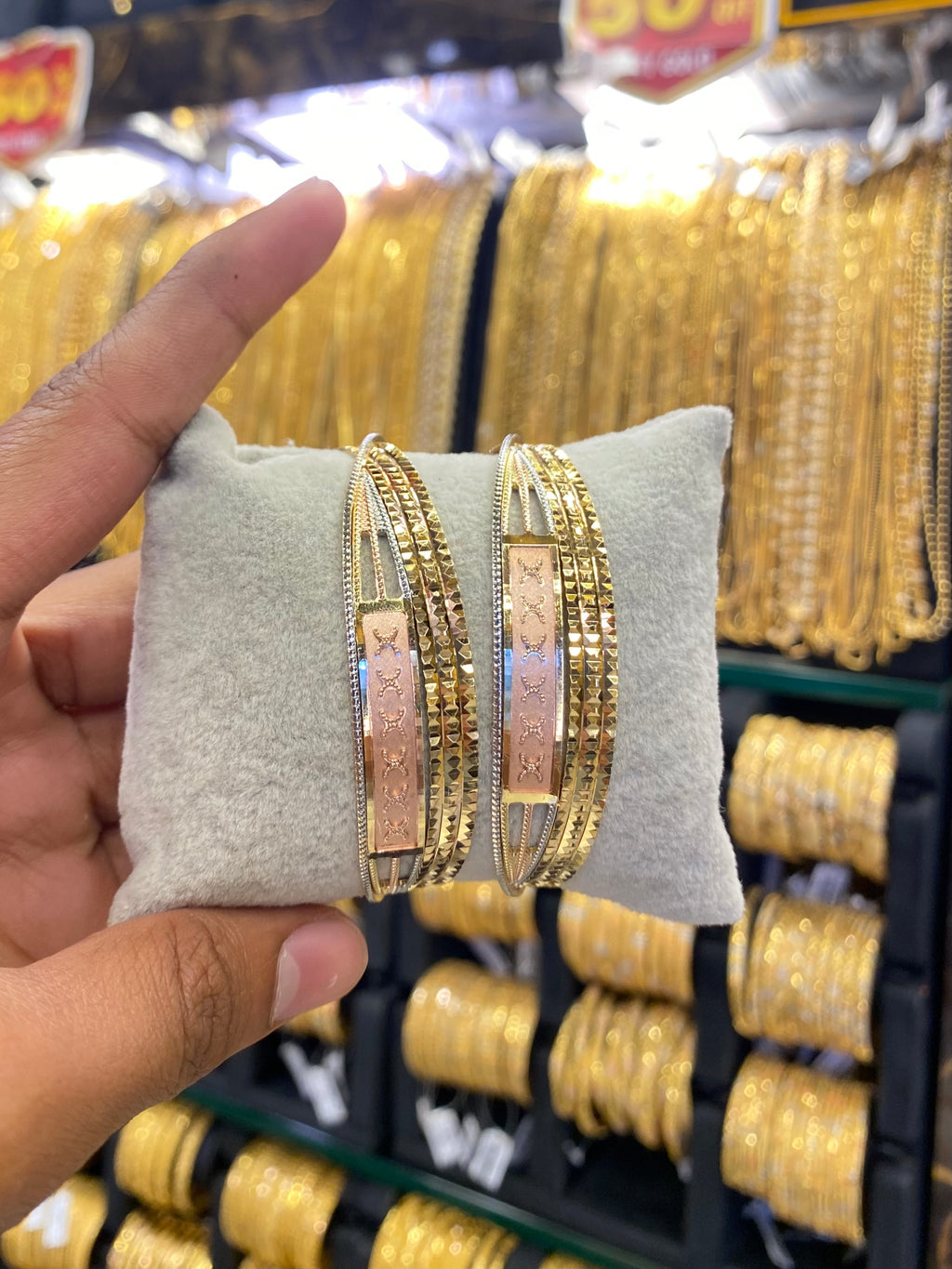 Arabic style bangles 2pcs - Tri colour
