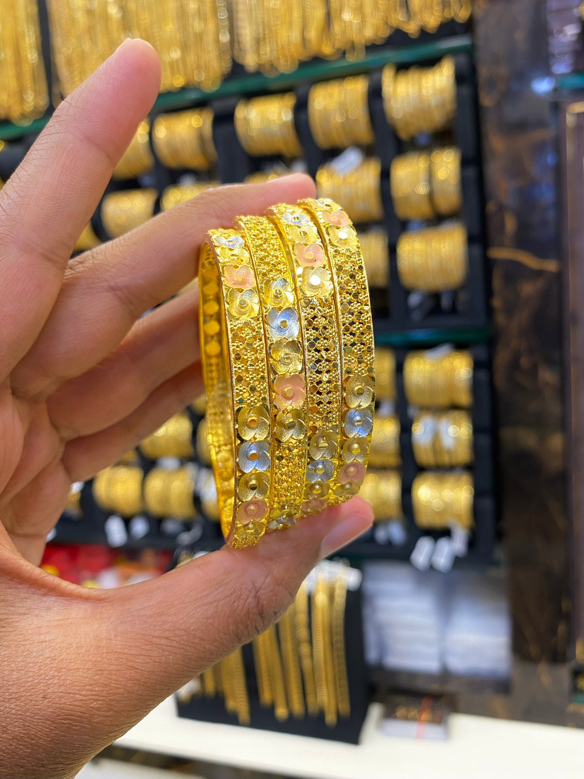 Gold plated Bangle 4pcs - Tri colour