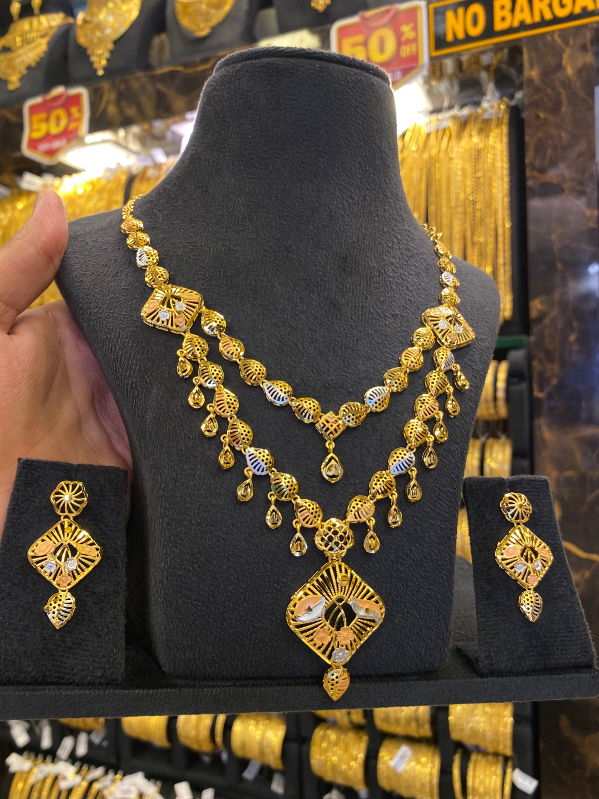 Turkish Style Neck Set 2Step Tri Mix - Gold Plated
