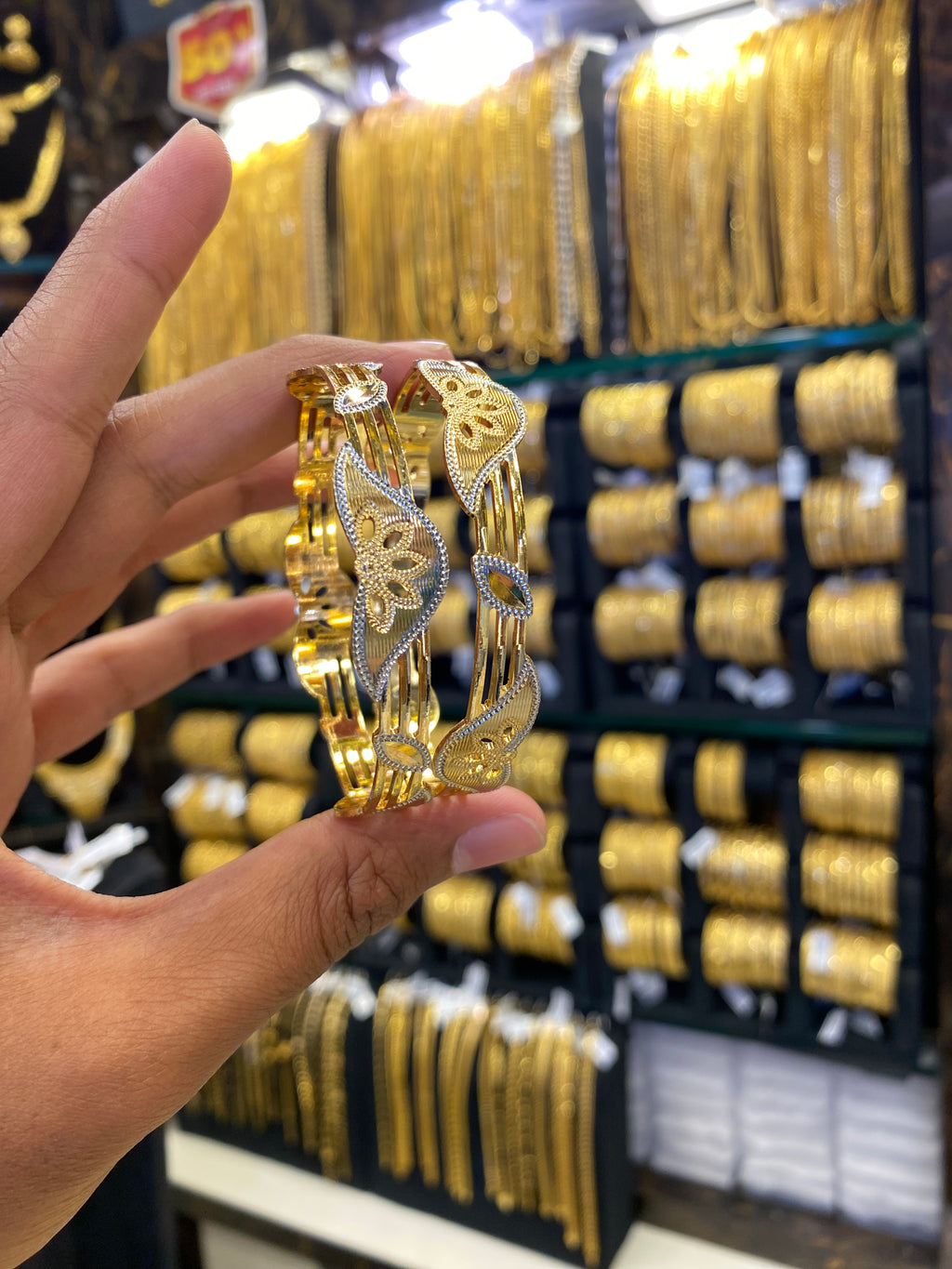 Arabic Style Bangle 2Pcs - Rodhium Plated