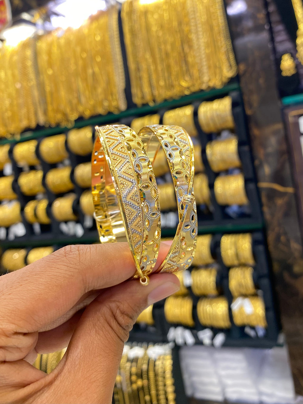 Arabic Style Bangle 2Pcs - Rodhium Plated