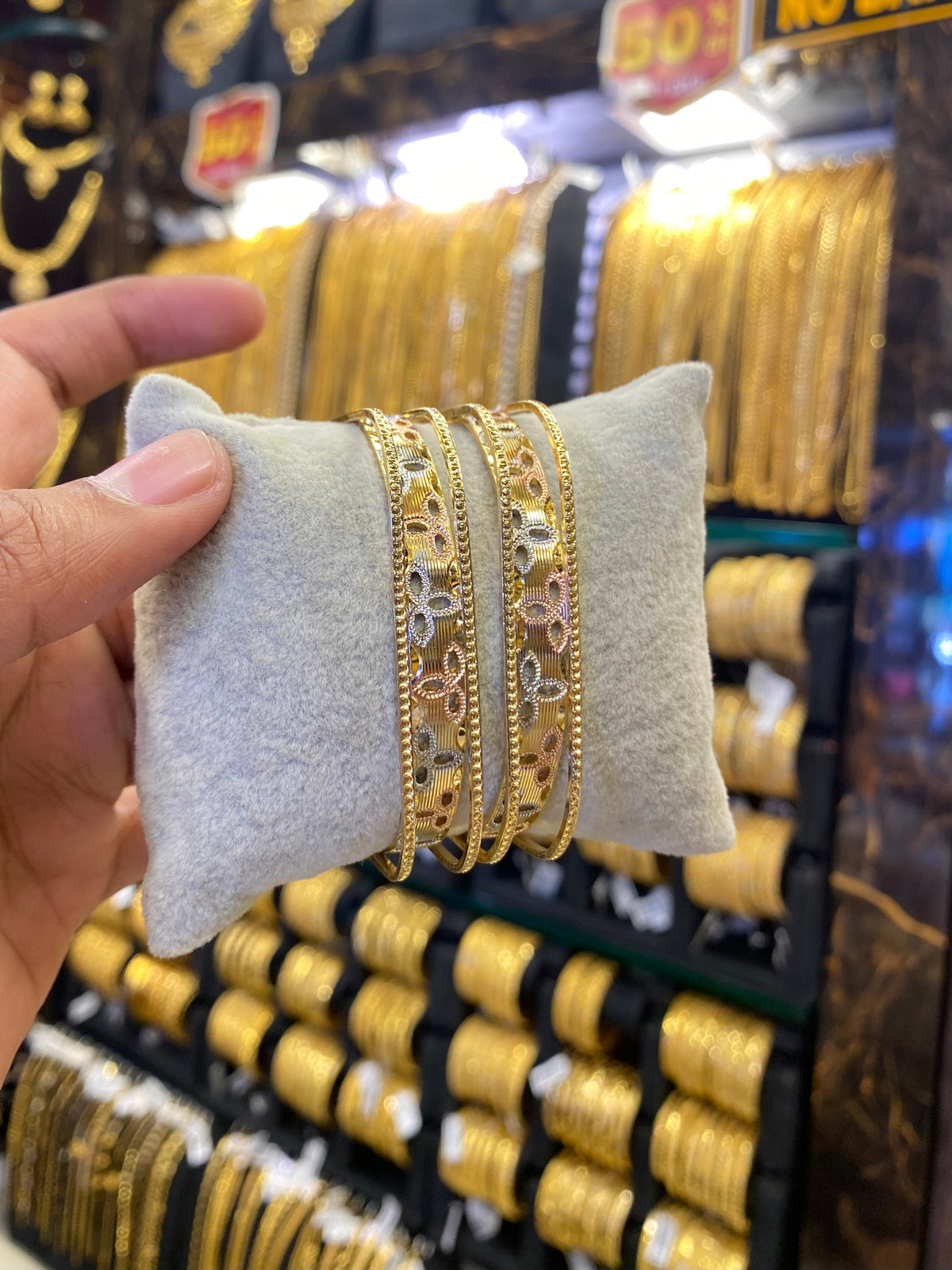 Arabic style bangle 2pcs - Rhodium plated