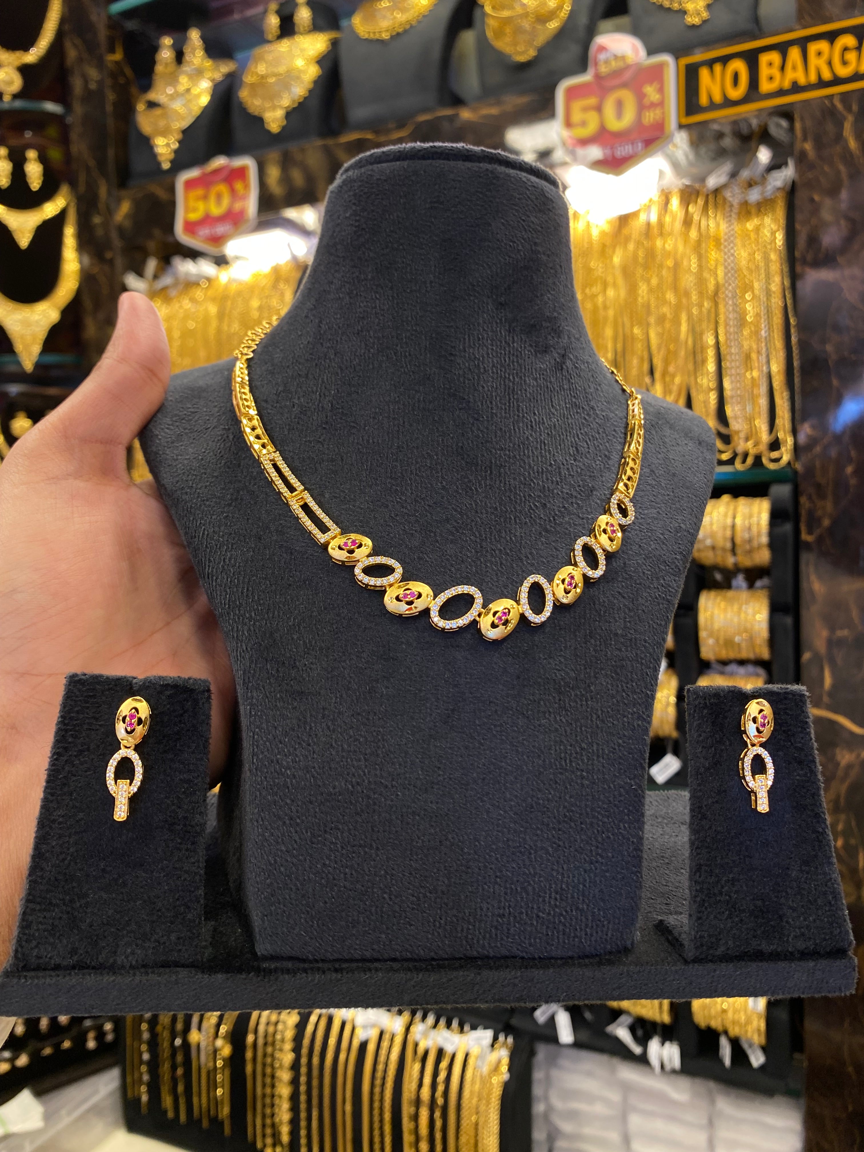 Statement Neck Set Cz Multi Stone - Gold Plated