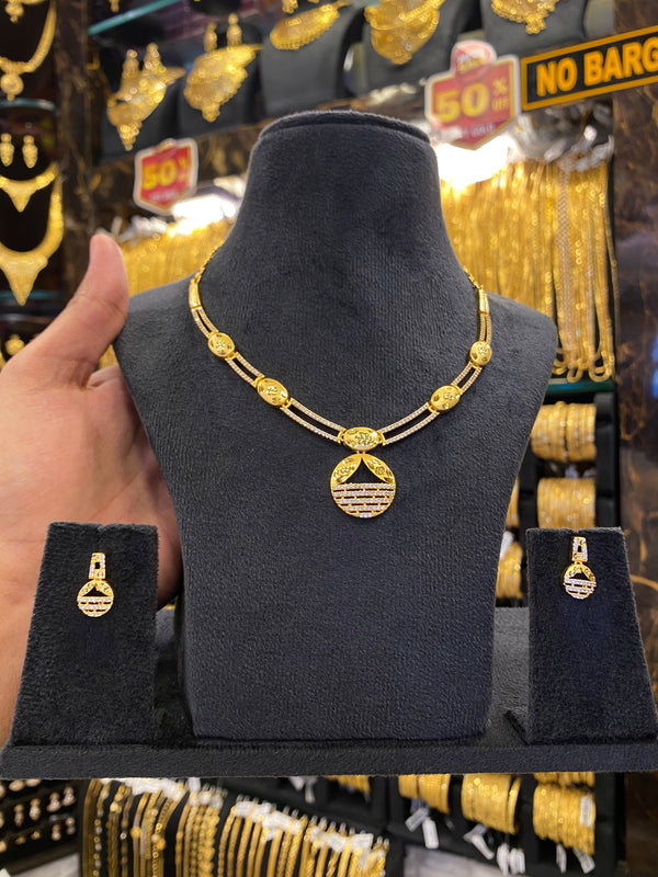 Statement Neck Set Cz Stone - Gold Plated