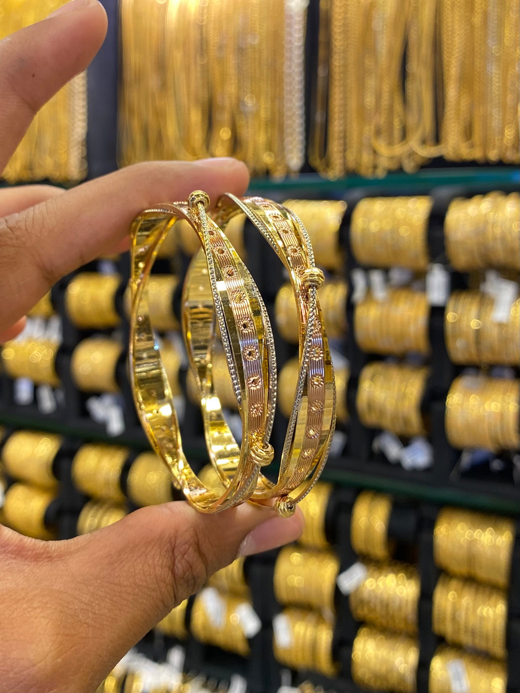 Arabic style bangle 2pcs - Rhodium plated