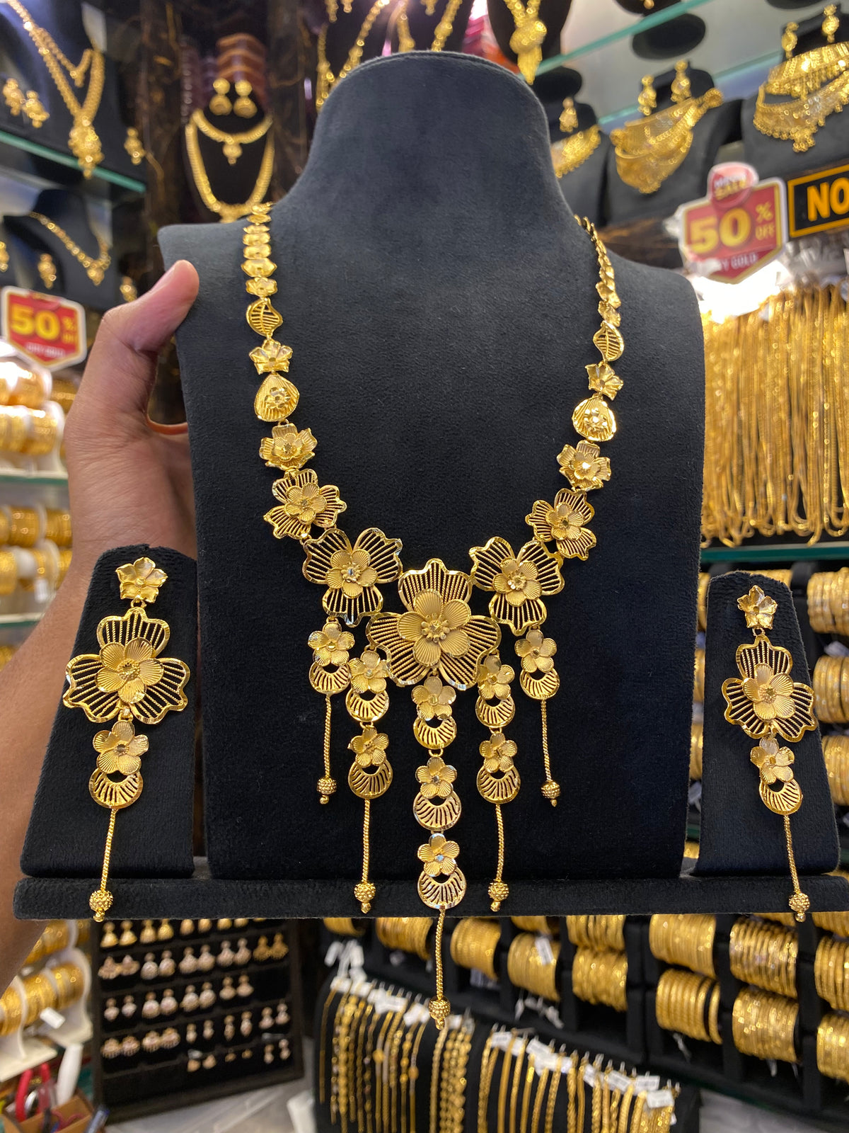 Turkish Style Long Flowral - Gold Plated