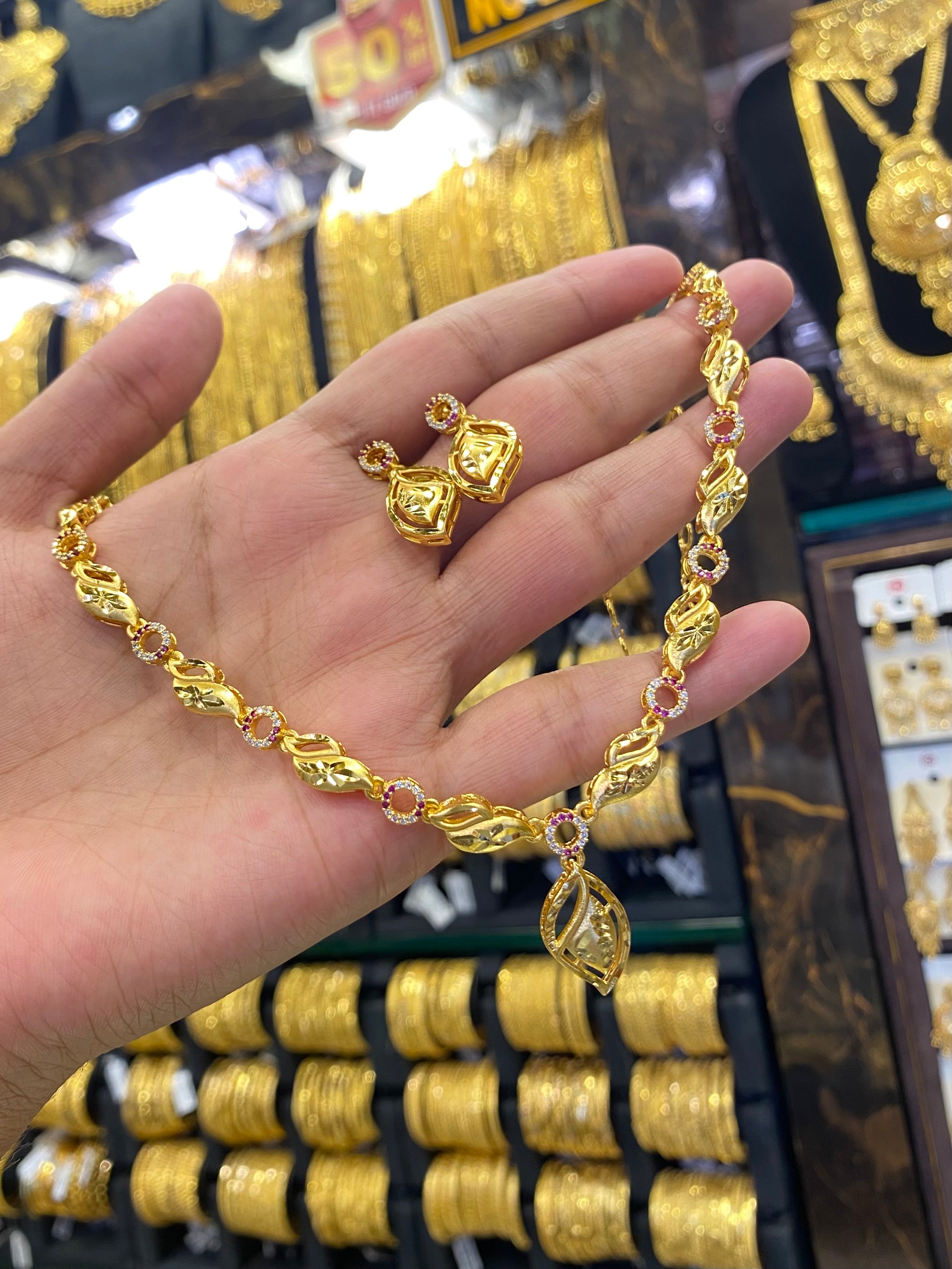 Statement Neck Set Cz Multi Stone - Gold Plated