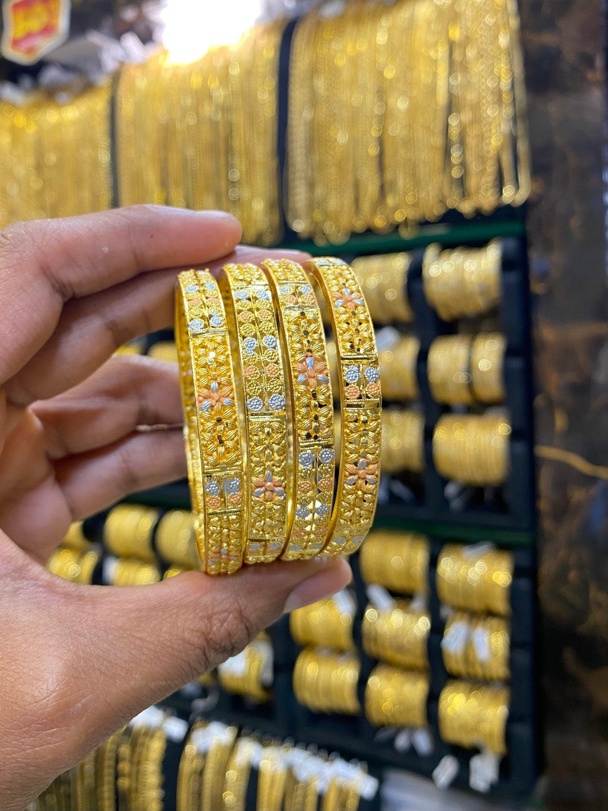 Gold plated Bangle 4pcs - Tri colour