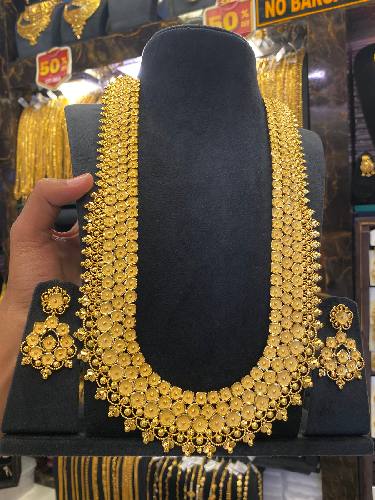 18k Plated Honey Comb Design Calcutta Style Heavy Bridal Set