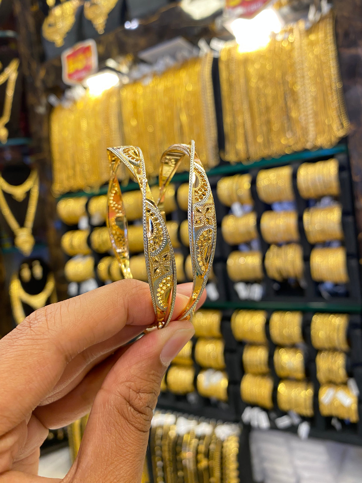 Arabic Style Bangle 2Pcs - Rhodium Plated