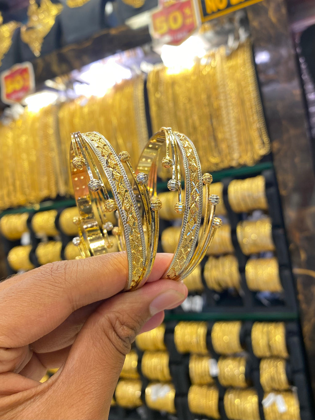 Arabic Style Bangle 2Pcs - Rodhium Plated