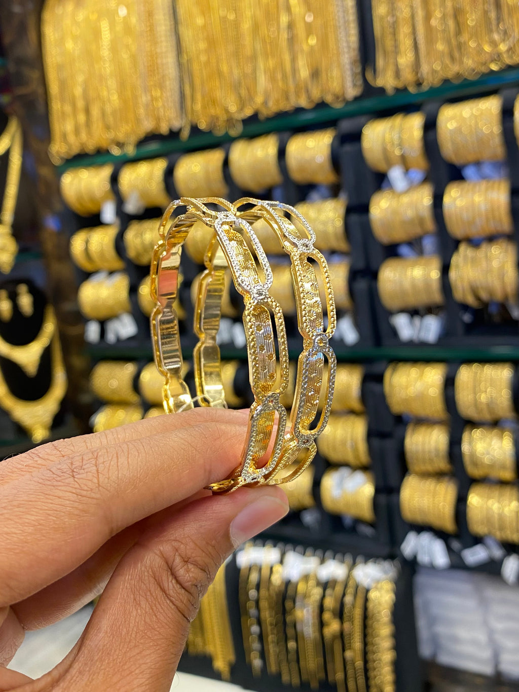Arabic Style Bangle 2Pcs - Rodhium Plated