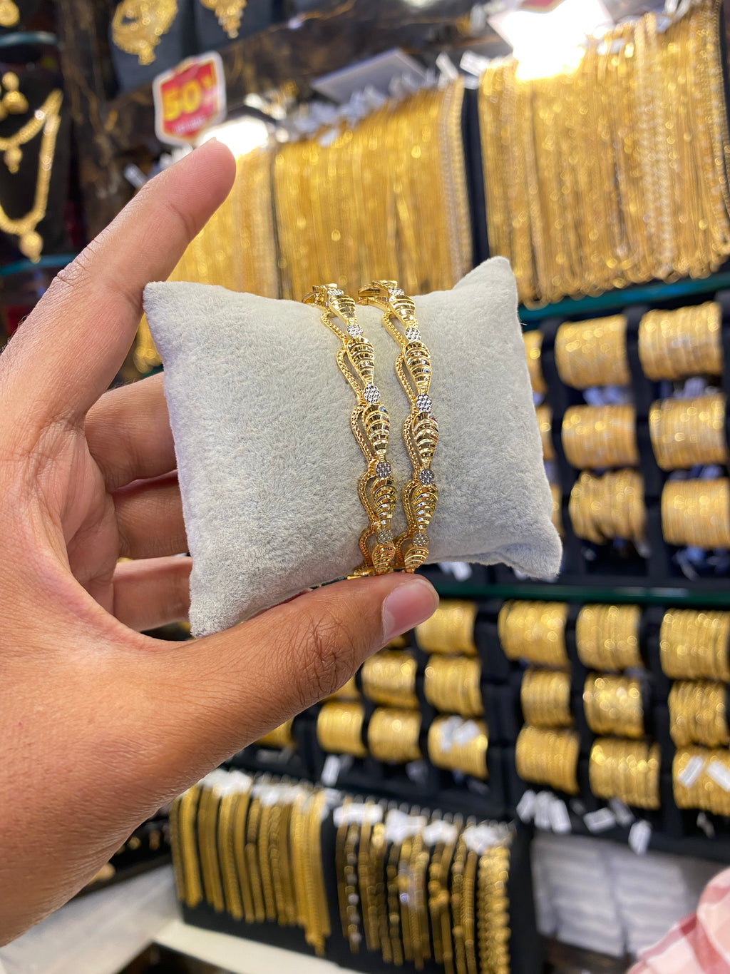 Arabic Style Bangle 2Pcs - Rodhium Plated