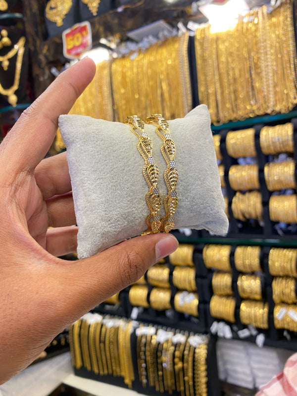 Arabic Style Bangle 2Pcs - Rodhium Plated