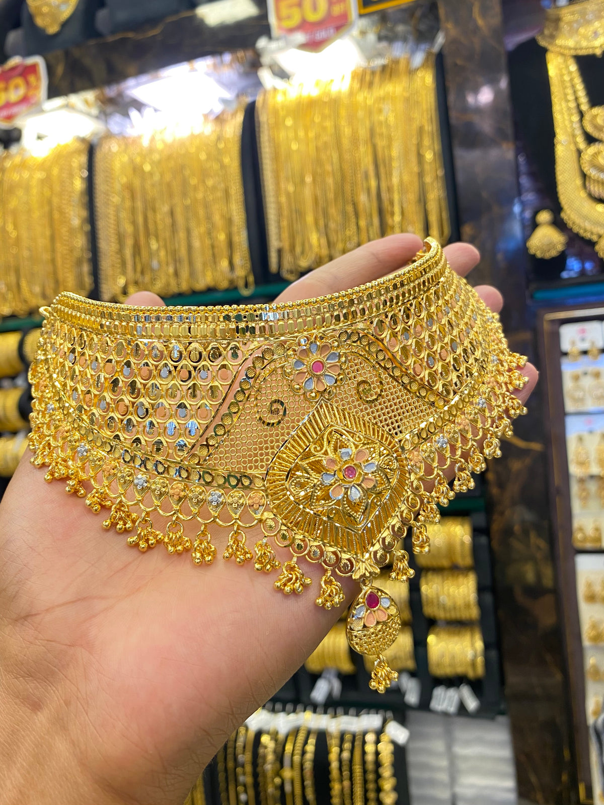 Calcutta Style Choker Heavy Tri Mix - Gold Plated