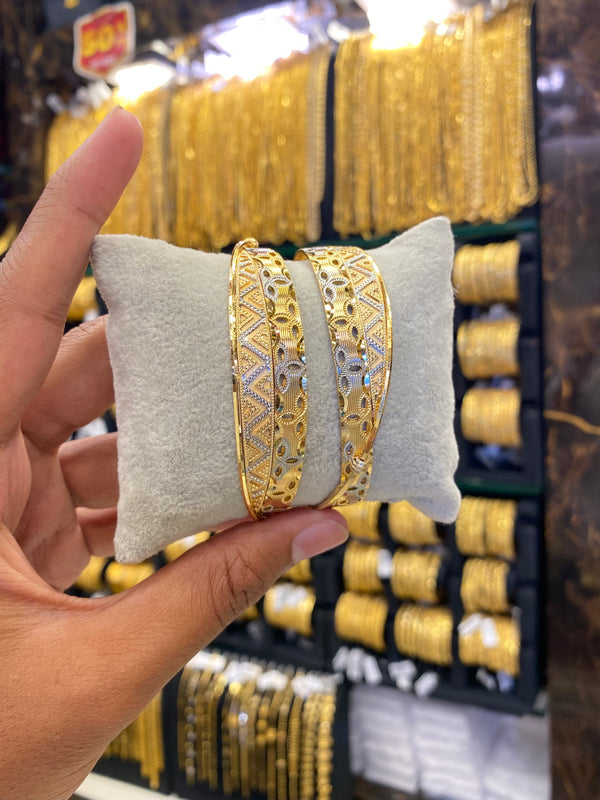 Arabic Style Bangle 2Pcs - Rodhium Plated