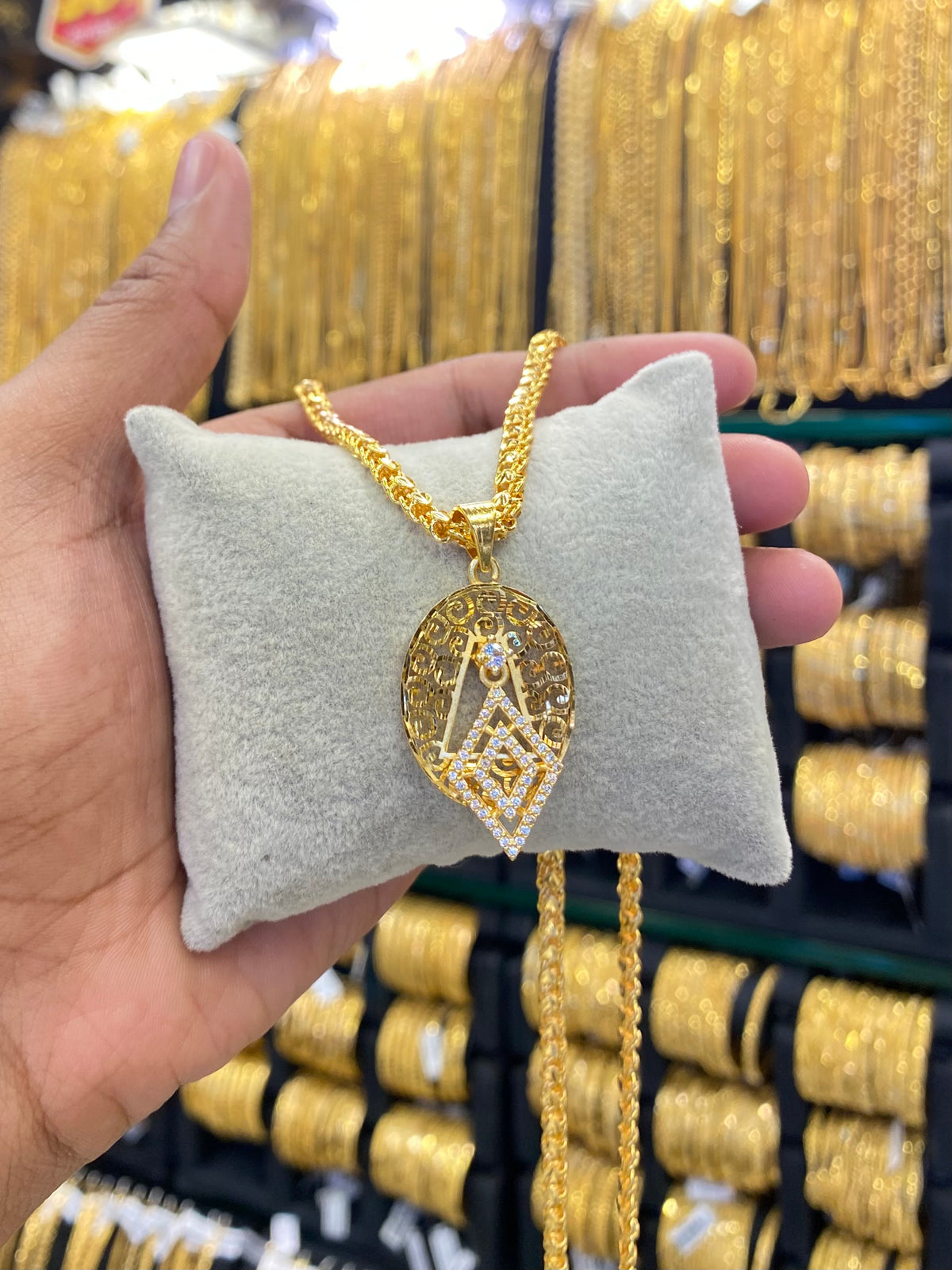 Gold Plated Pendant Chain Cz Stone - 24” Length