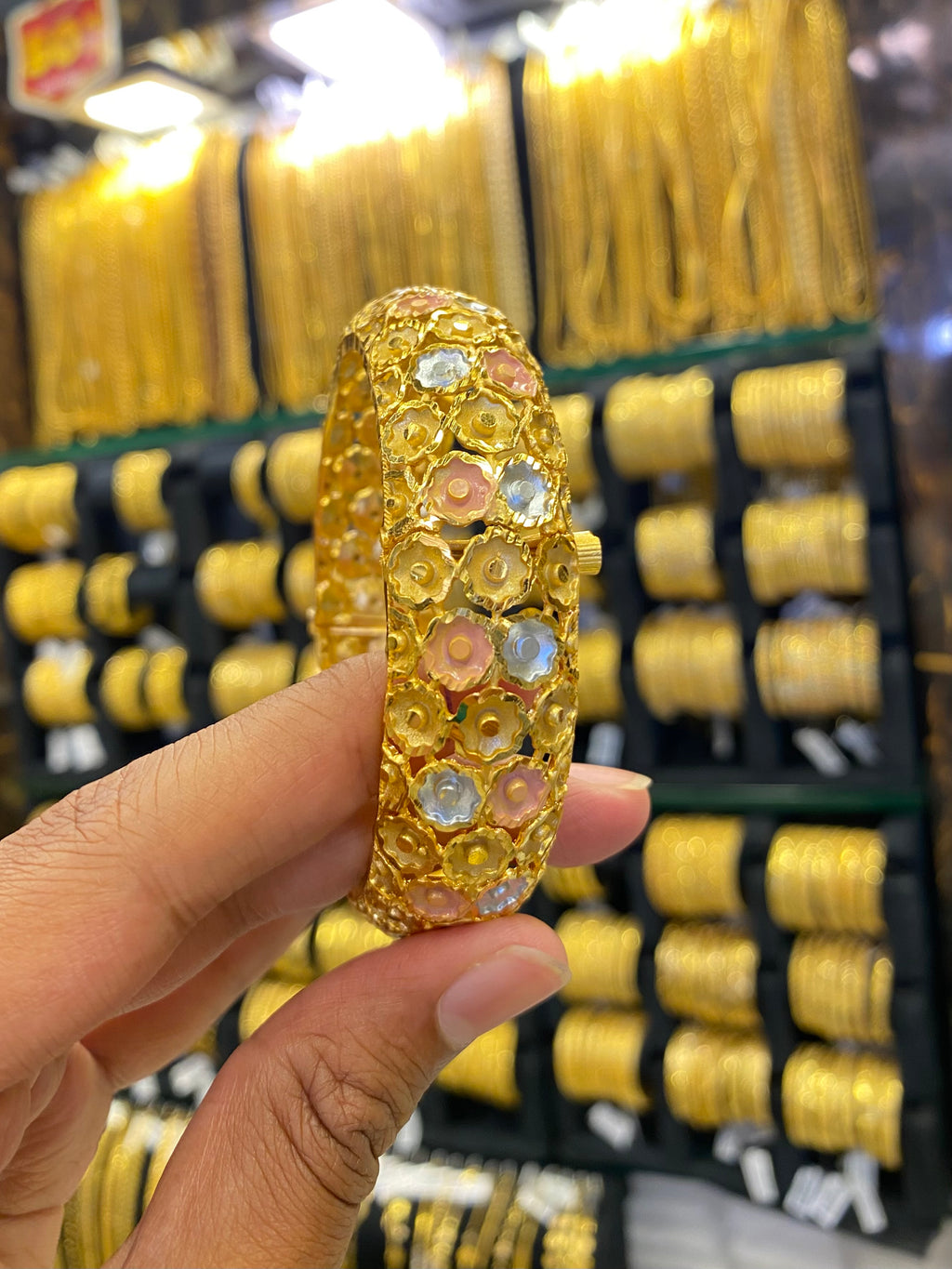 Gold Plated Kada Bangle Screw Type 1Pcs - Tri Mix