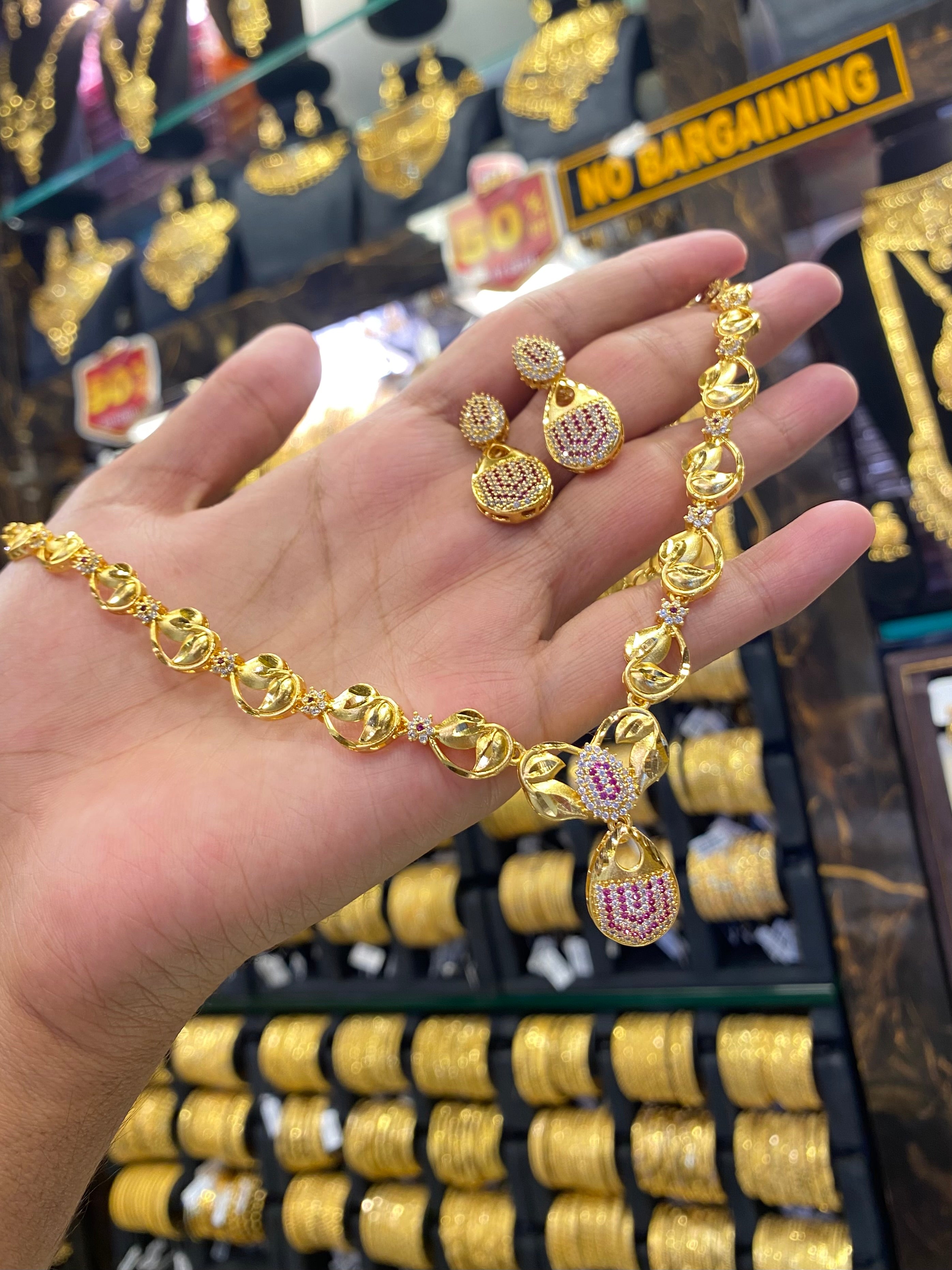 Statement Neck Set Cz Multi Stone - Gold Plated