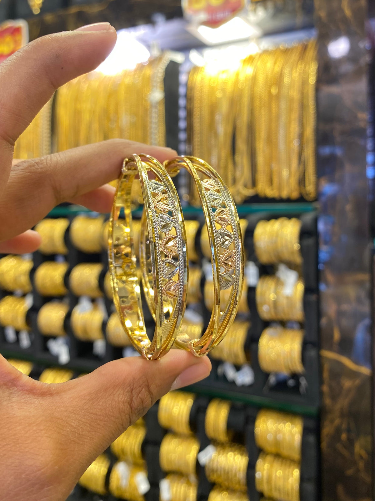 Arabic style bangle 2pcs - Rhodium plated