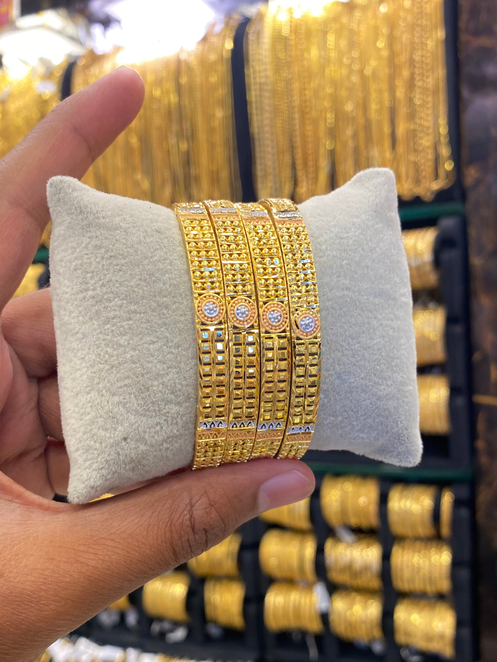 Gold Plated Bangle 4Pcs Tri Colour