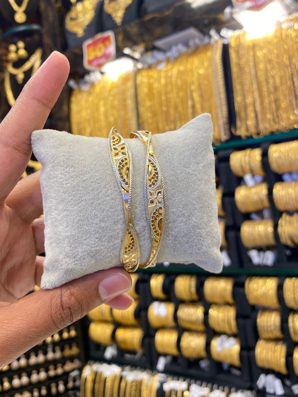 Arabic Style Bangle 2Pcs - Rhodium Plated