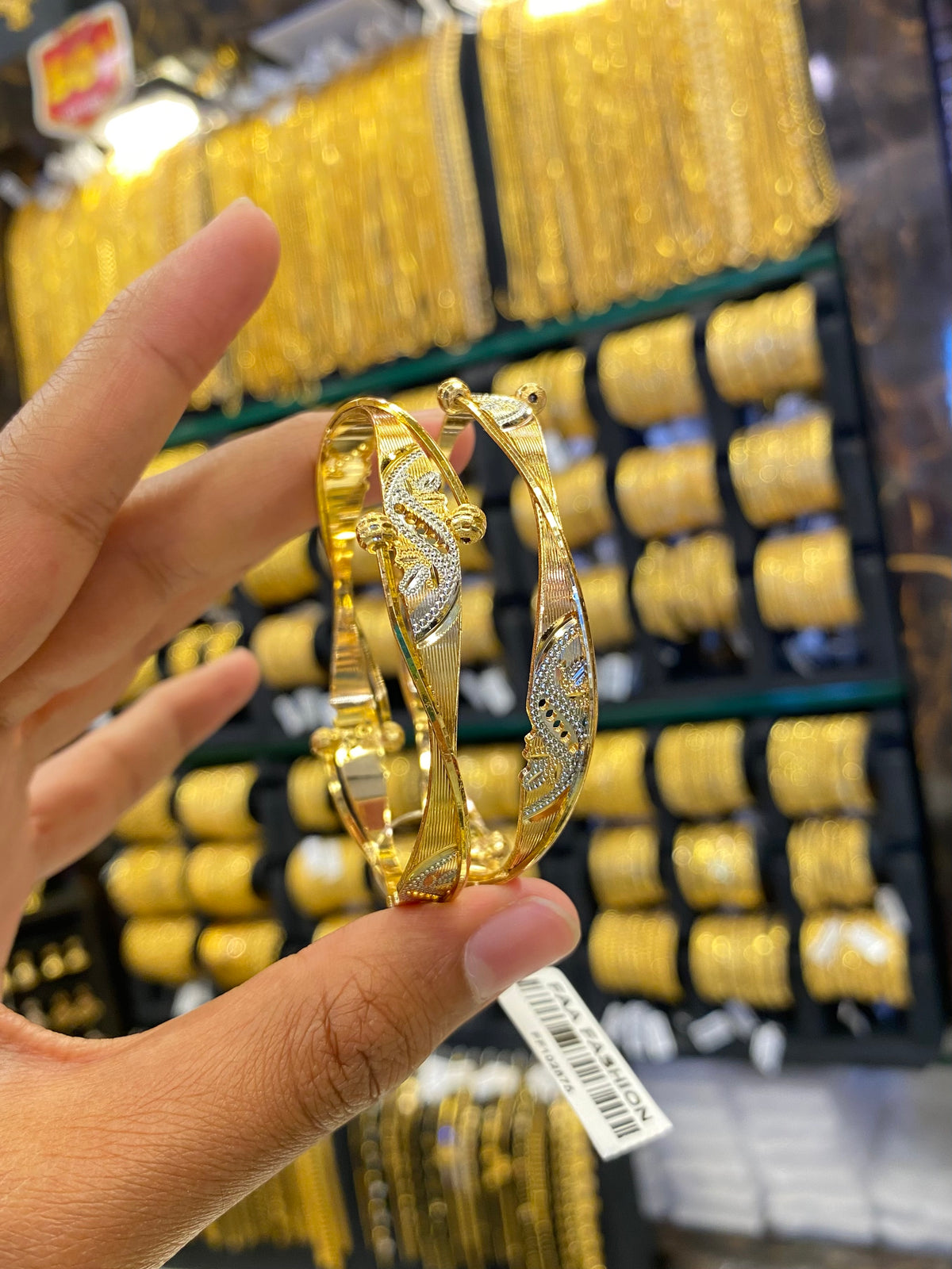 Arabic Style Bangle 2Pcs - Rhodium Plated