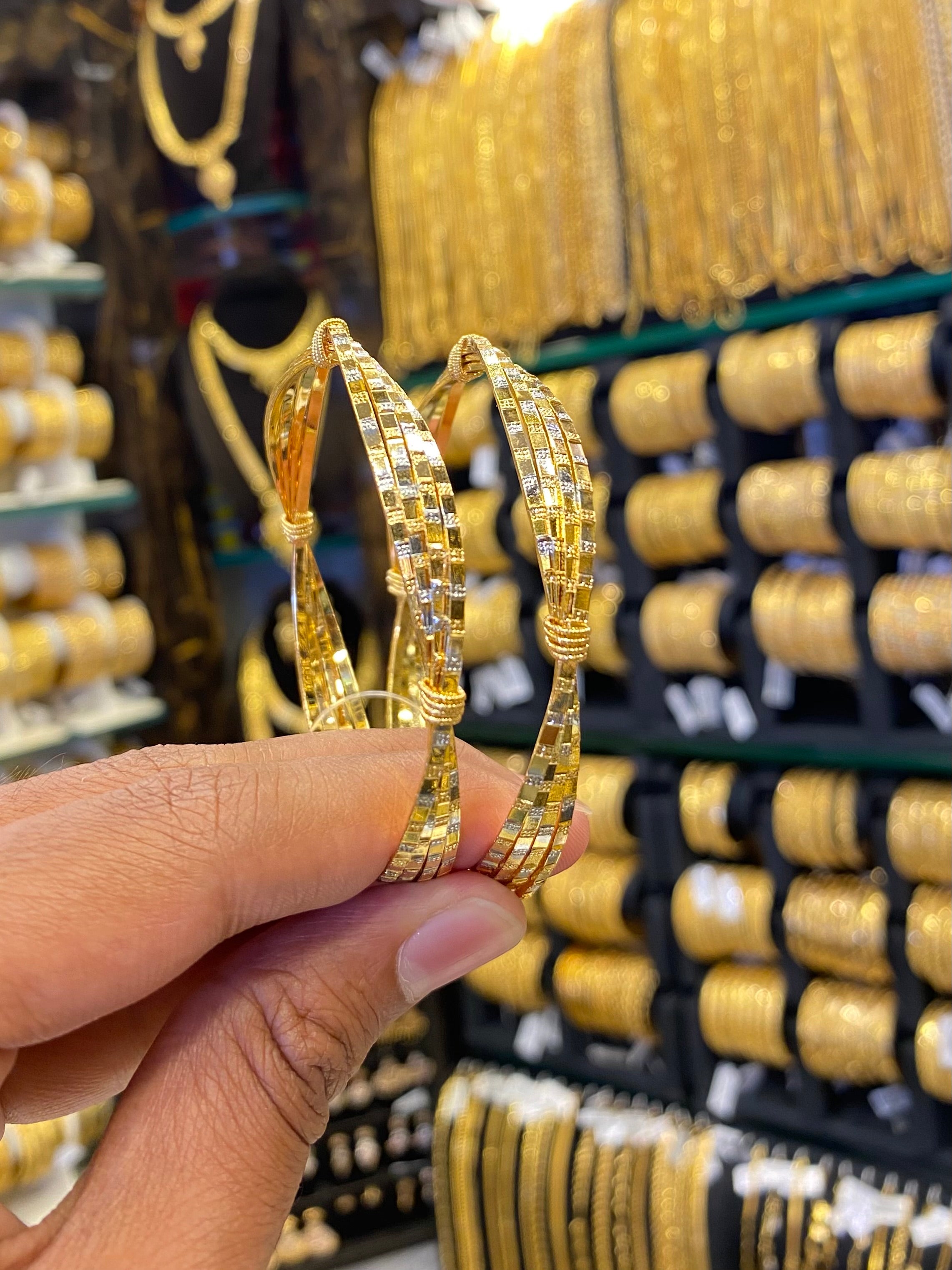 Arabic Style Bangle 2Pcs - Rhodium Plated