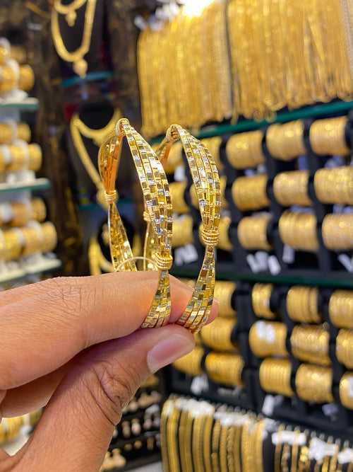Arabic Style Bangle 2Pcs - Rhodium Plated