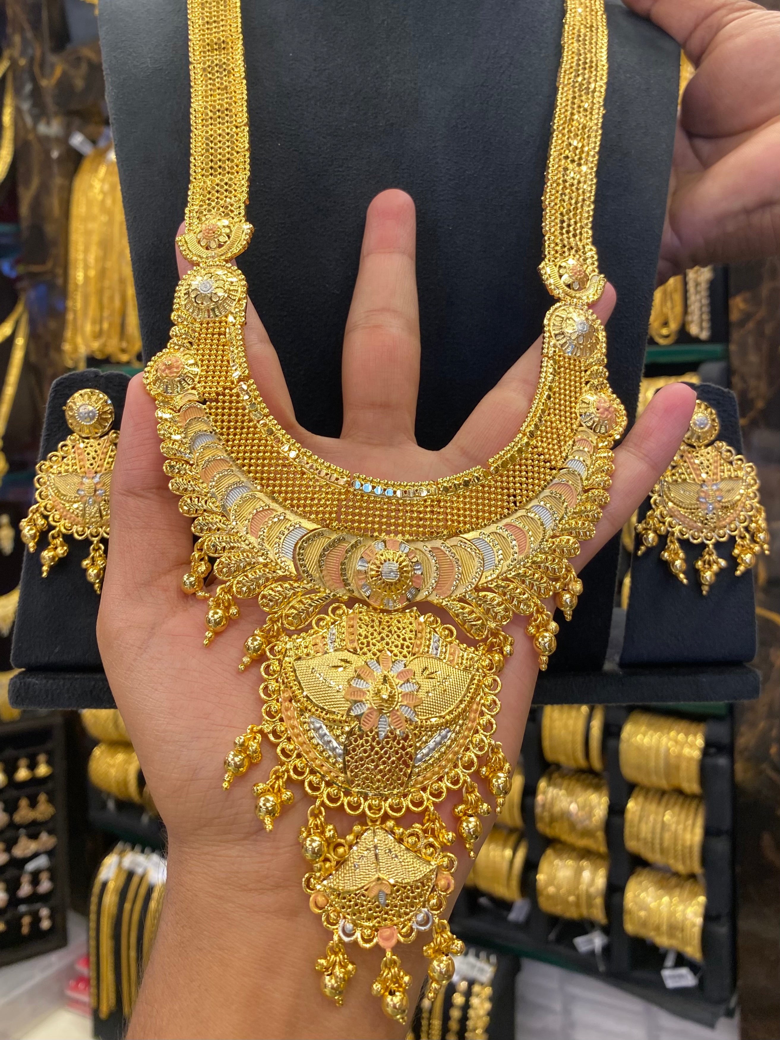 Calcutta Style Heavy Bridal Set Tri Mix - Gold Plated