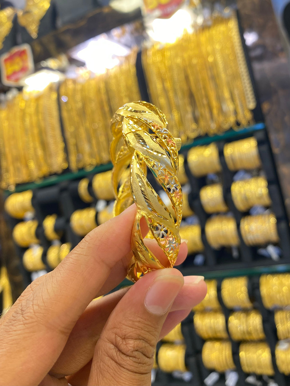 Gold Plated Kada Bangle Screw Type 1Pcs Tri Mix