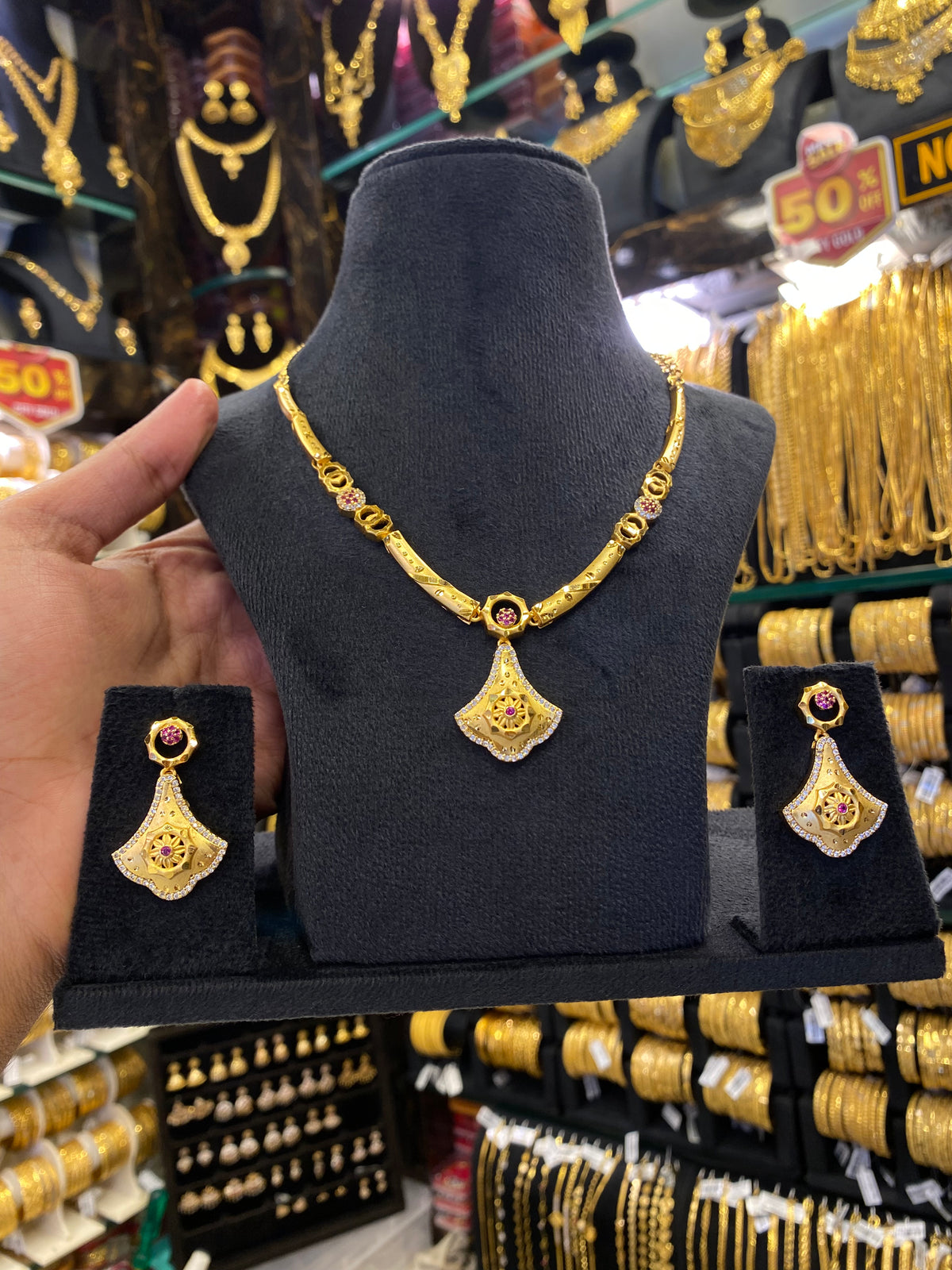 Statement Neck Set Cz Multi Stone - Gold Plated