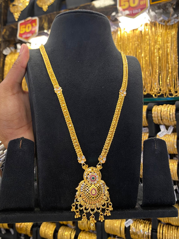 Indian Style Long Set Tri Mix Stone - Gold Plated