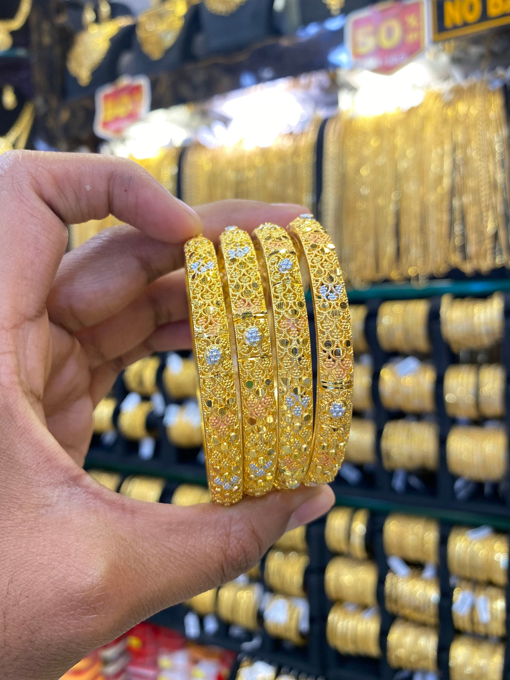 Gold plated Bangles 4pcs - Tri colour