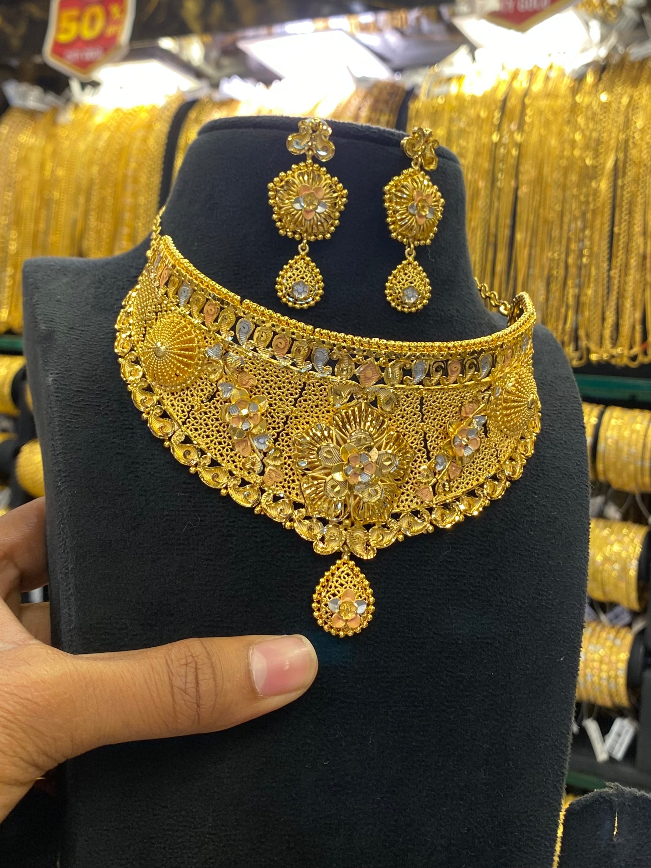 Gold Plated Calcutta Choker Tri Mix