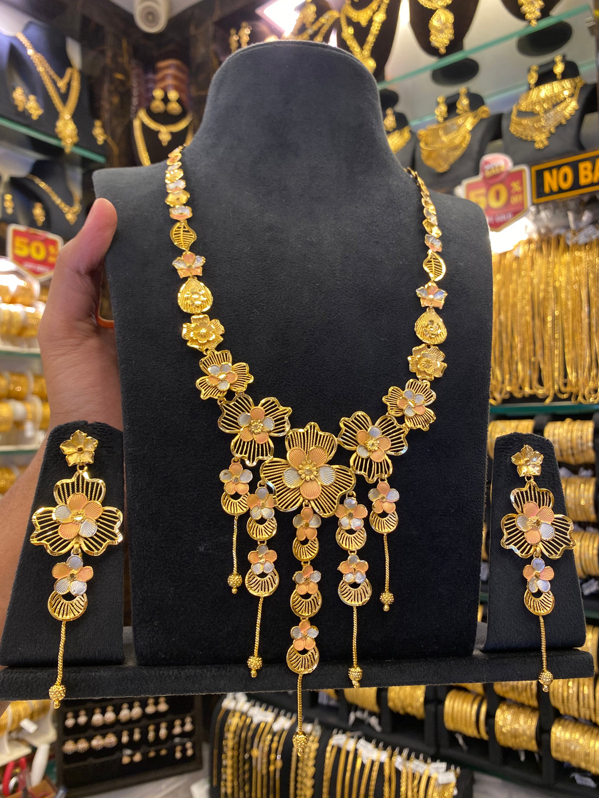 Turkish Style Long Flowral - Gold Plated
