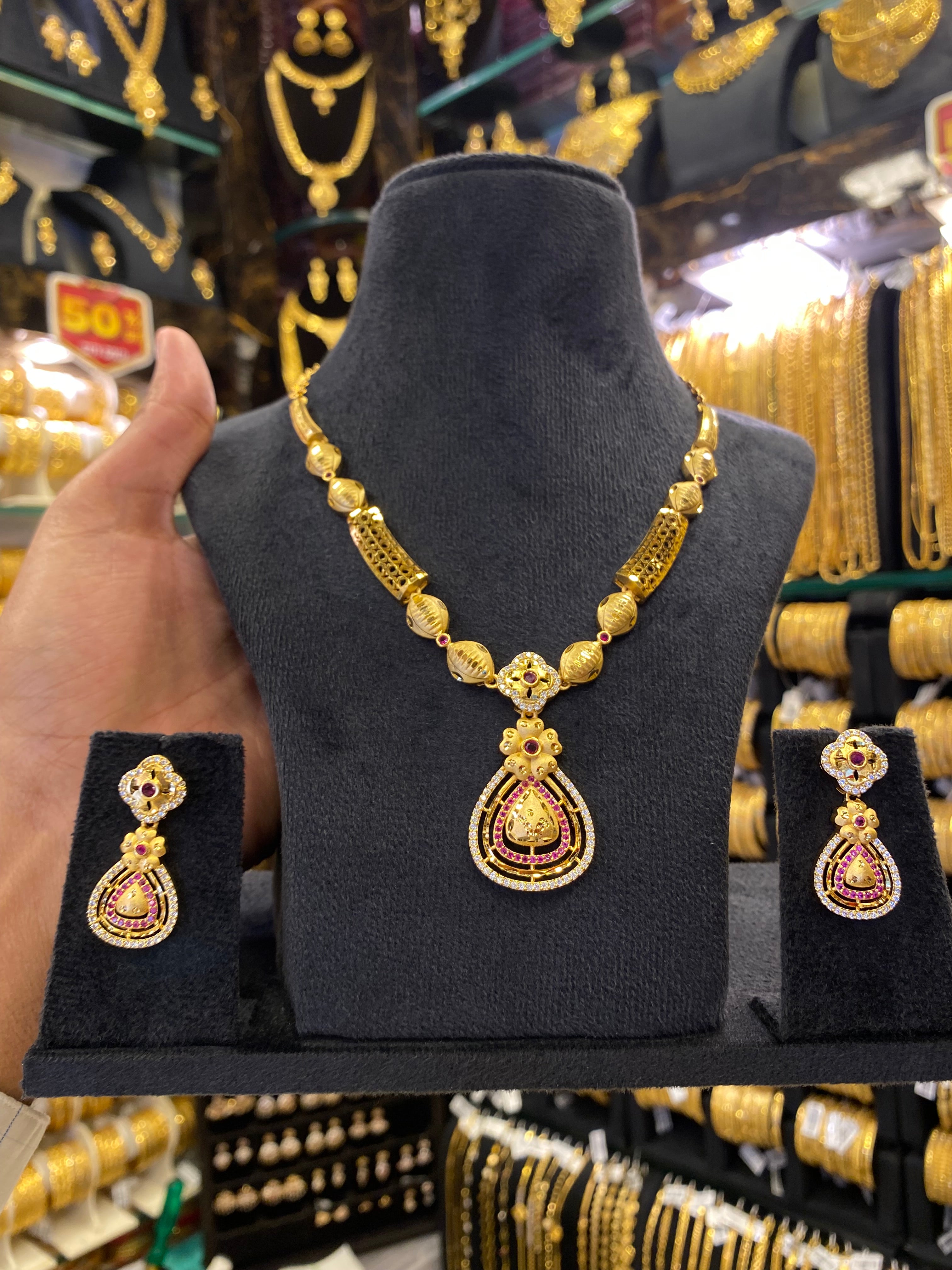 Statement Neck Set Cz Multi Stone - Gold Plated