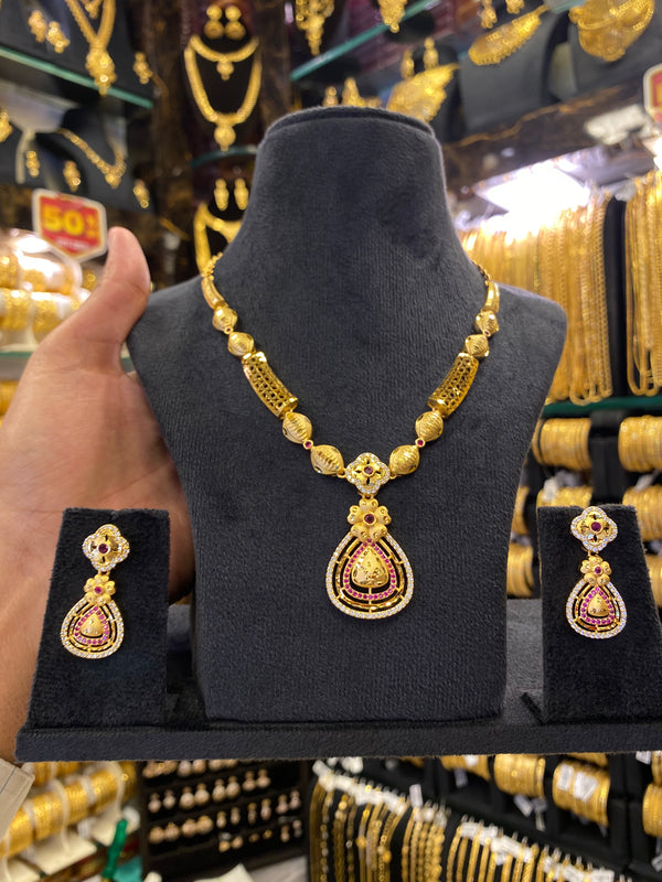 Statement Neck Set Cz Multi Stone - Gold Plated