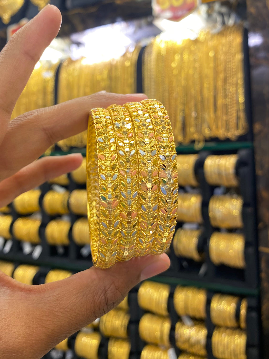 Gold Plated Bangle 4Pcs Tri Colour