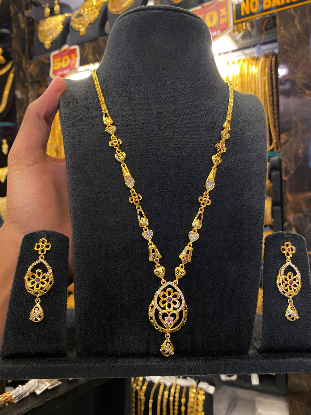 Statement Sleek Long Set Cz Stone - Gold Plated