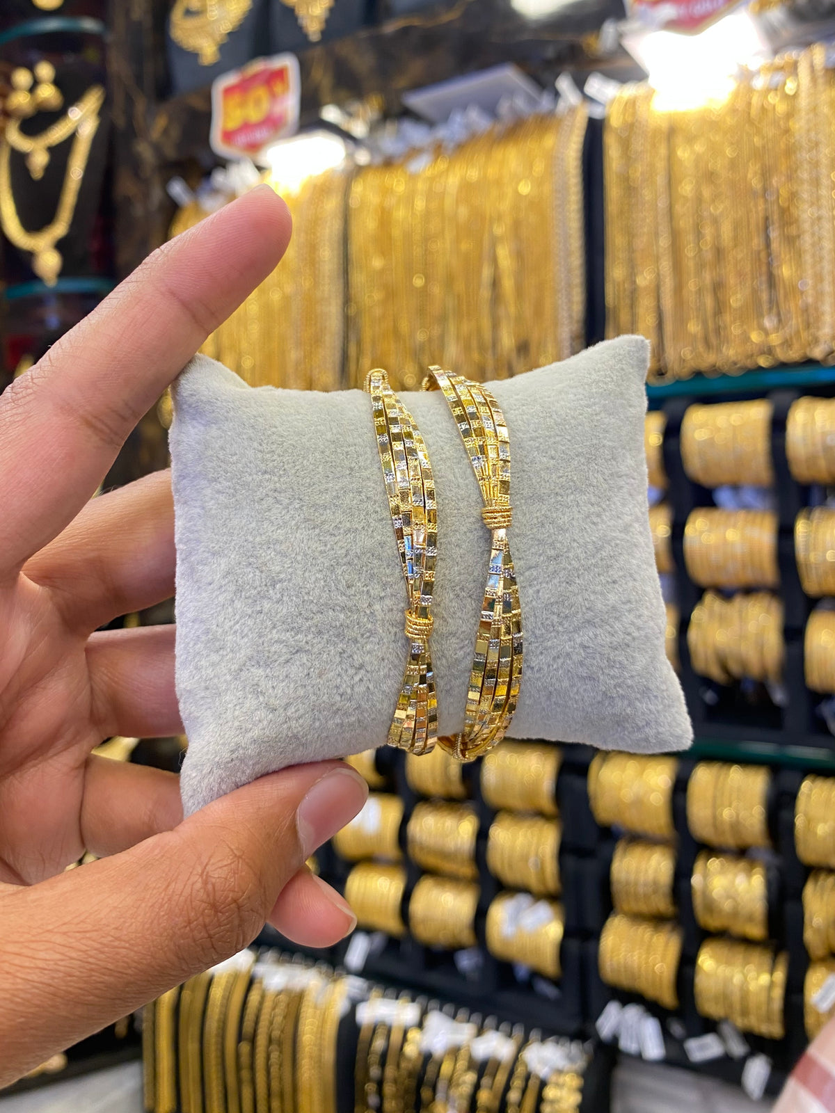 Arabic Style Bangle 2Pcs - Rhodium Plated